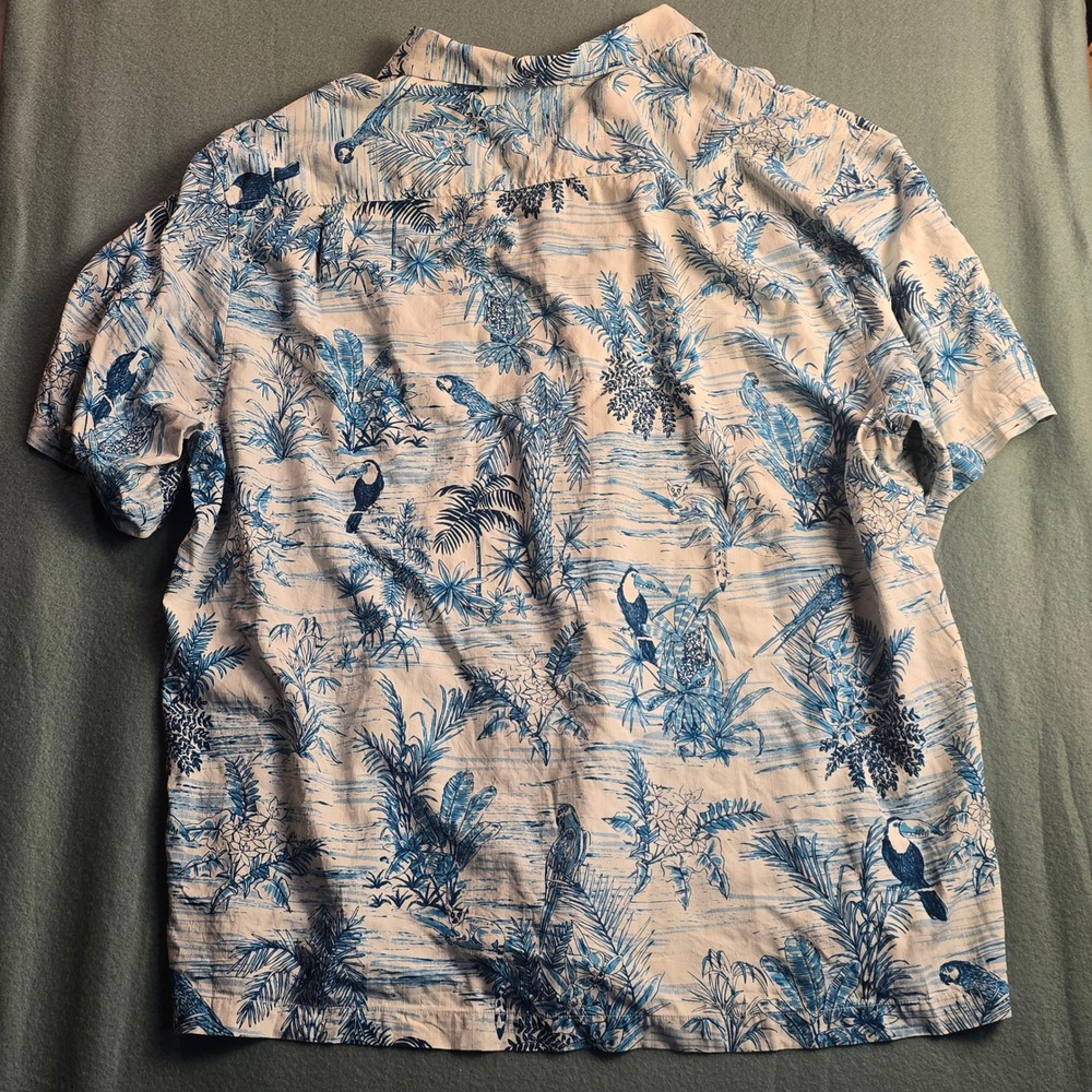 Tommy Bahama Mens 2XLB Blue White Silk Tropical Parrot Toucan Camp Shirt 2XL Big - Picture 2 of 15